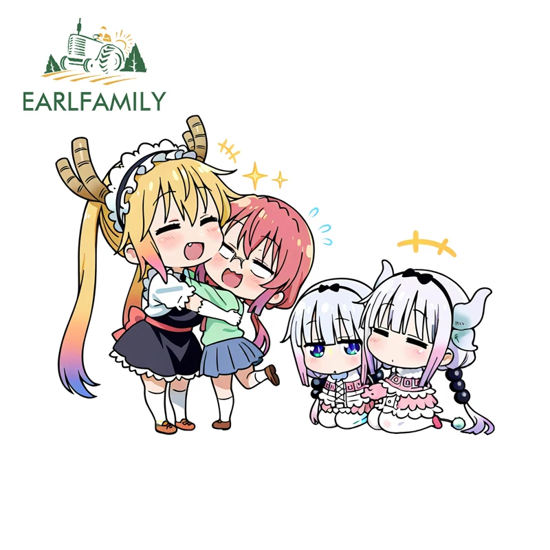 EARLFAMILY Dragon Maid Chibi Car Stickers and Decals Popular Custom Printing Skateboard Surfboard Decals Scratch-Proof Graffiti