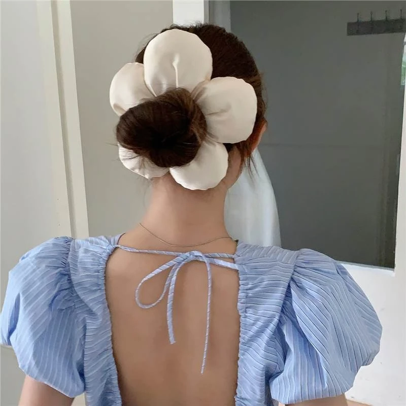 Novas Faixas de Cabelo Elásticas Florais Coreanas de Esponja, Tamanho Grande, Laços de Cabelo com Flores Doces, Presilhas Femininas, Acessórios de Cab