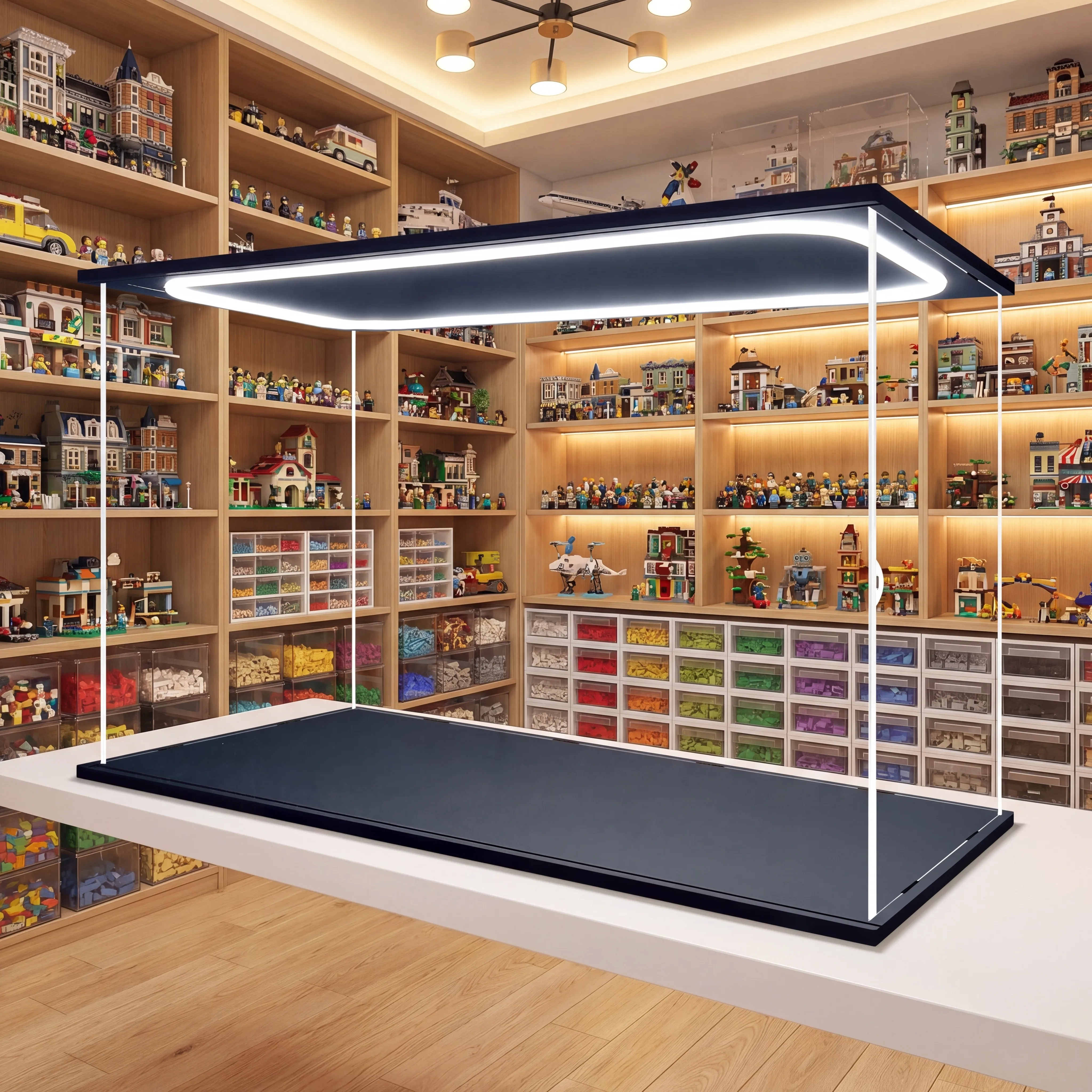 Premium Clear Acrylic Display Case with Recessed Light, Multi-size Available, Compatible with Lego Minifigures Action Figures