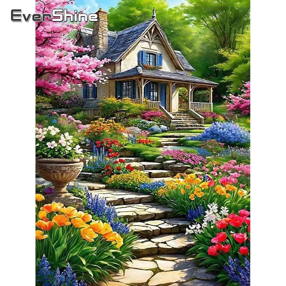 Evershine Full Square Round Diamond Painting House Landscape Needlework Embroidery Garden DIY Diamond Mosaic Handmade Hobby