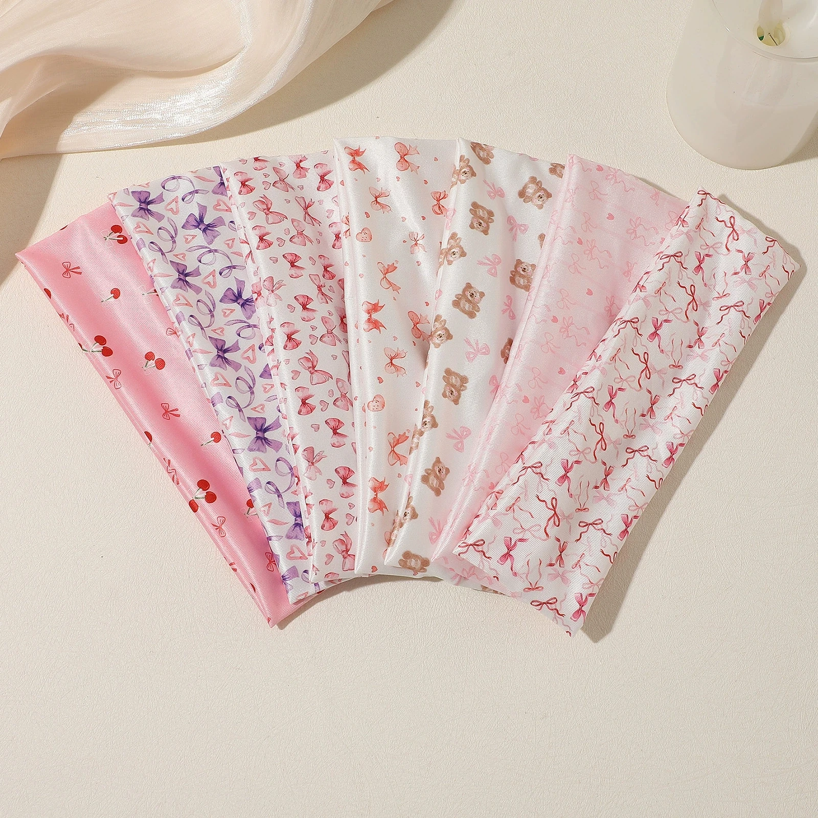 

7pcs/set Cute Cartoon Little Bear Printed Girls Hairband Women's Elastic Fabric Sports Hair Accessory Makeup Hair Headbands Pink