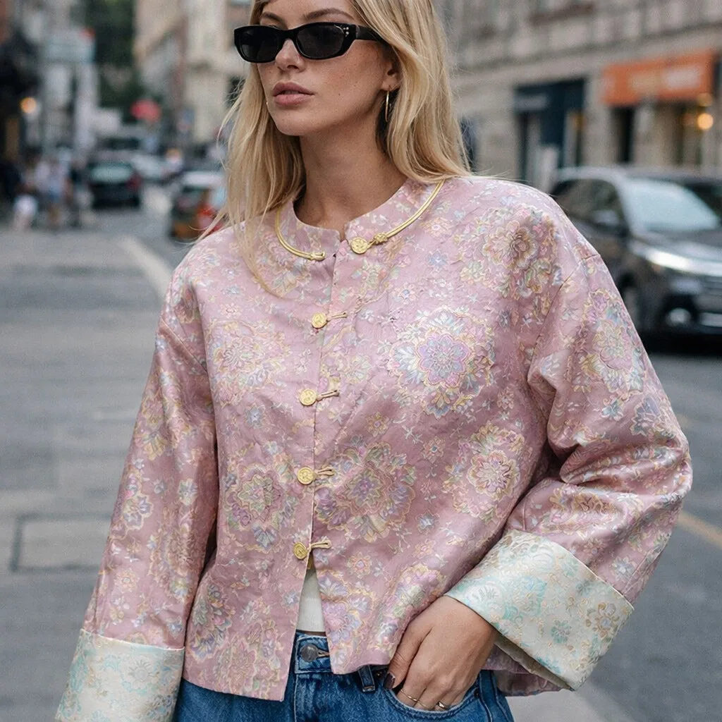 

Женские топы и куртки в китайском стиле: модная уличная одежда, винтажное жаккардовое пальто с пряжками, традиционные костюмы Ханьфу и Тан, свободная верхняя одежда