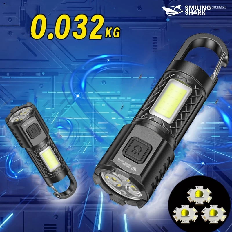 SMILINGSHARK SD5253 Mini Rechargeable Flashlight, Super Bright LED*3 Torch,with COB Side Light, for Outdoor Camping, Daily Use