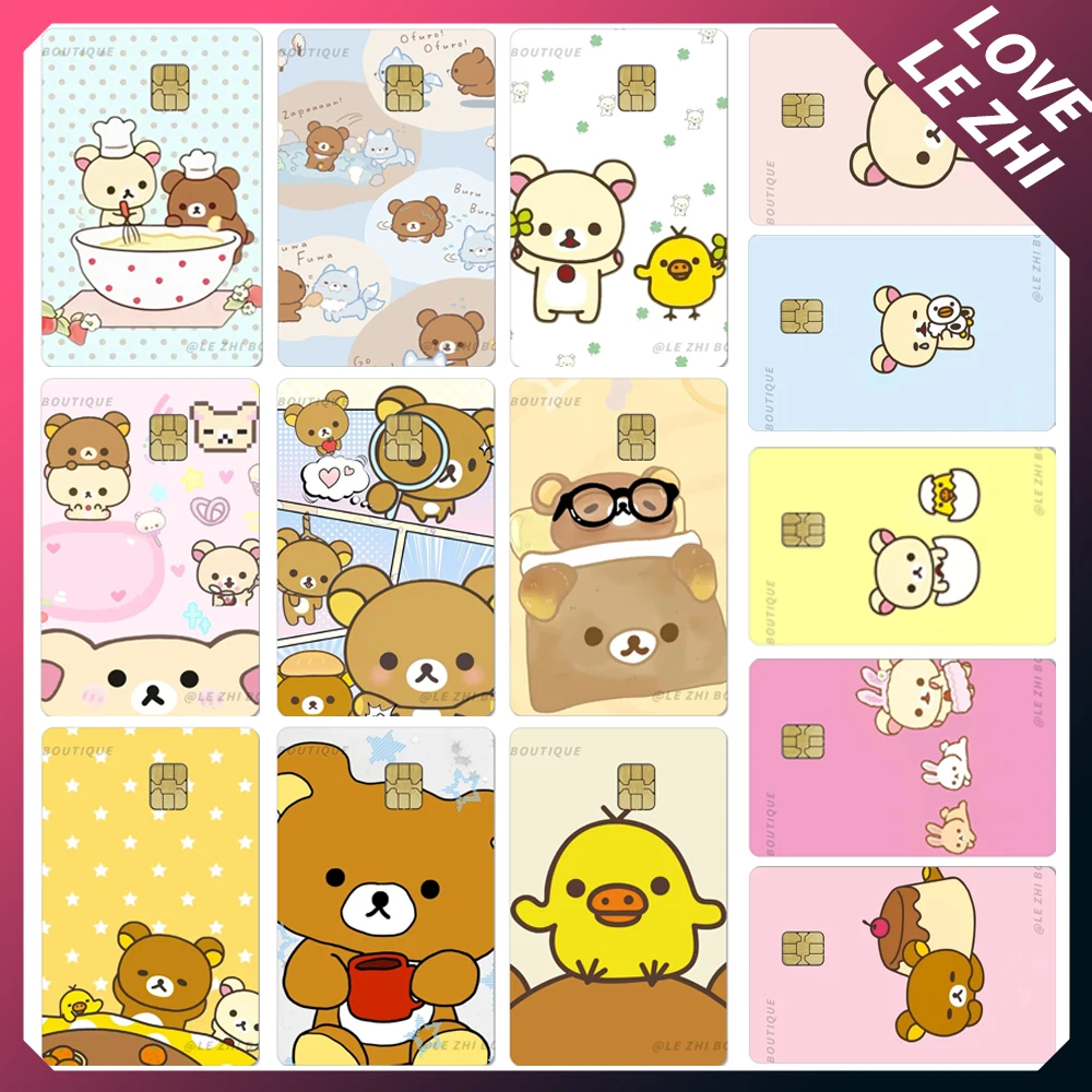 

Cute Cartoon Animal Rilakkuma Bank Card Bus Metro Film Cover Sticker Waterproof Small Chip Credit Card Debit Card Cover Stickers