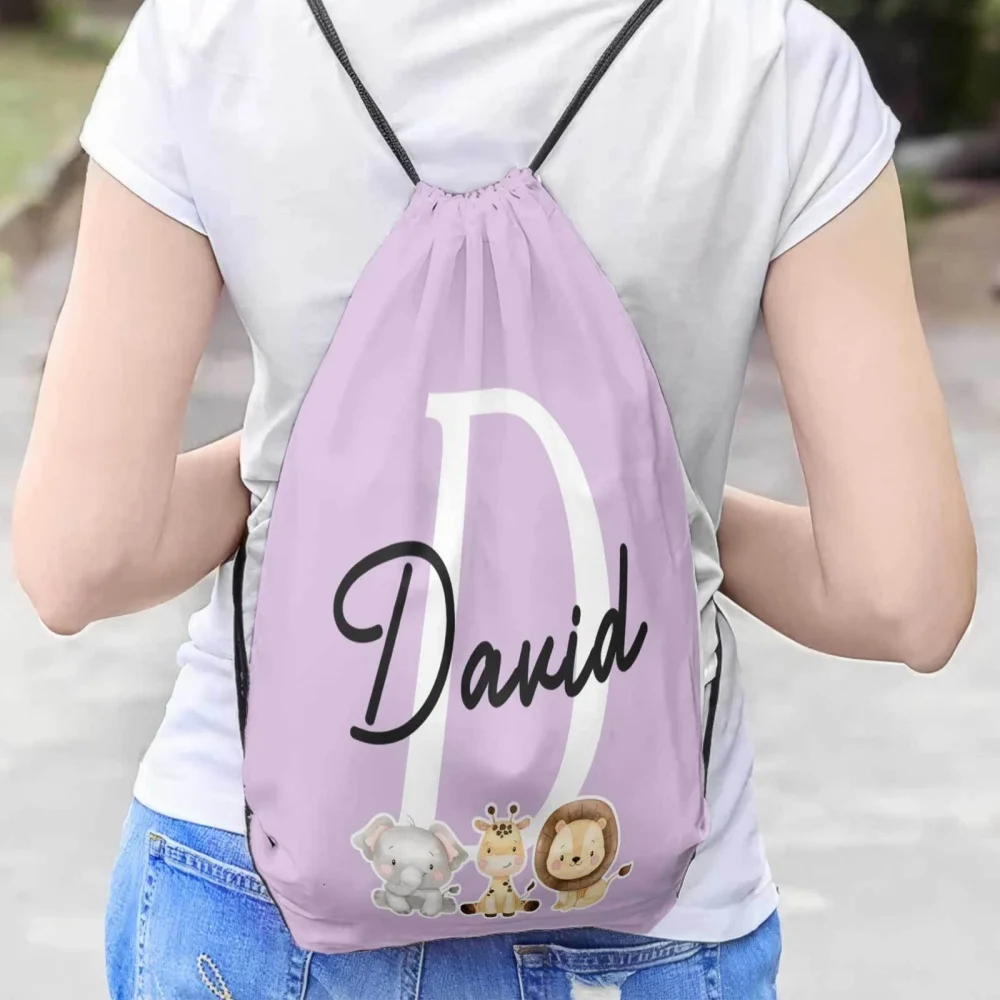 1Pc Cute Animal-themed Custom Name/Text Personalized Drawstring Backpack -Lightweight Travel Sports Bags Gym Sack Storage Bag
