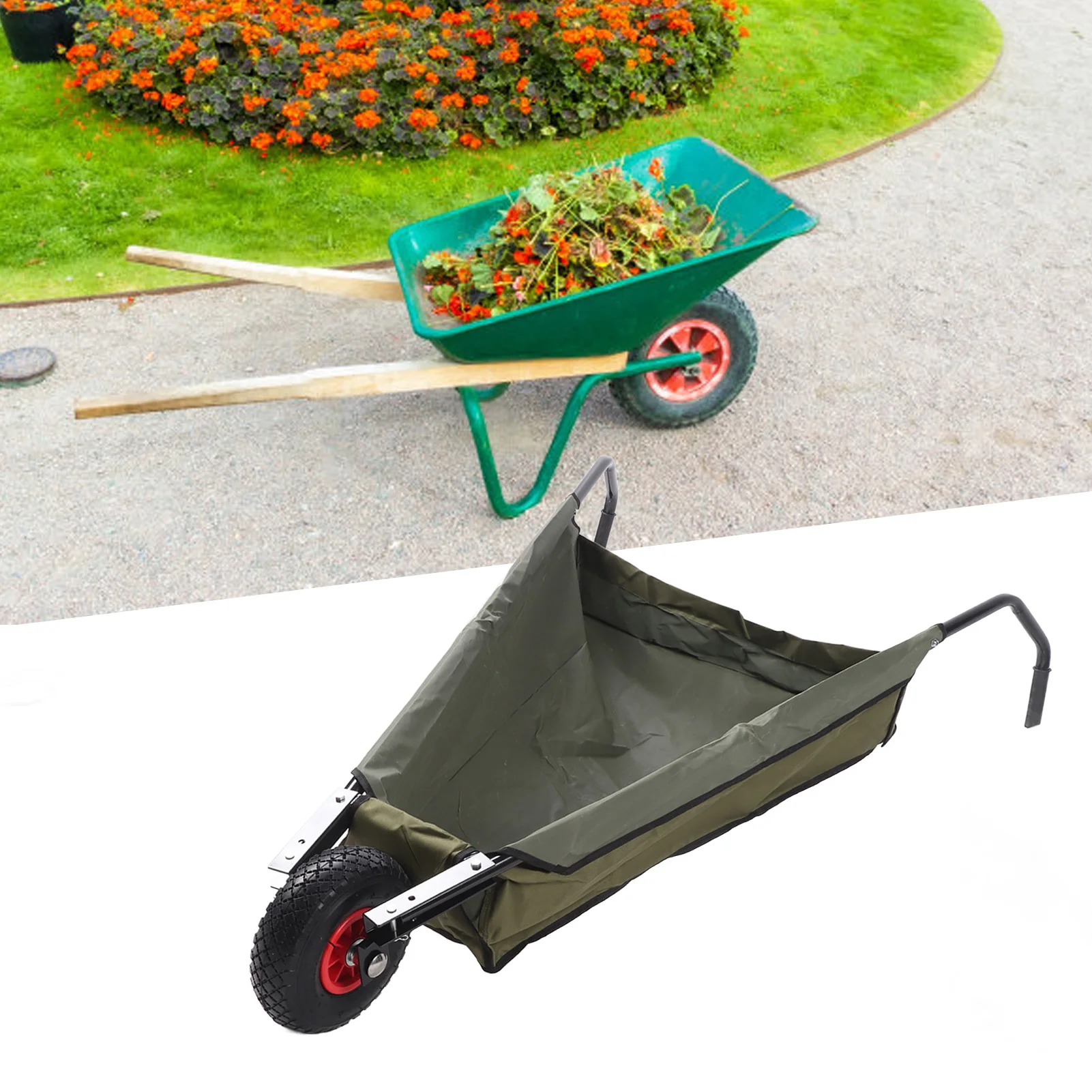 Garden Wheelbarrow Collapsible Garden Wheelbarrow Steel Tube Large Capacity Bag Foldable Yard Cart for Grass Weeds Bark Soil view 5