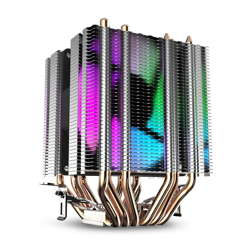 Cpu Air Cooler 6 Heat Pipes Twin-Tower Heatsink With 90Mm Rainbow Led Fans For  775/1150/1155/1156/1366