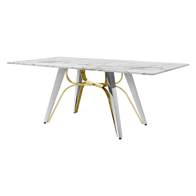 

Modern marble dining table set 6 people rectangular stainless steel dining table chairs