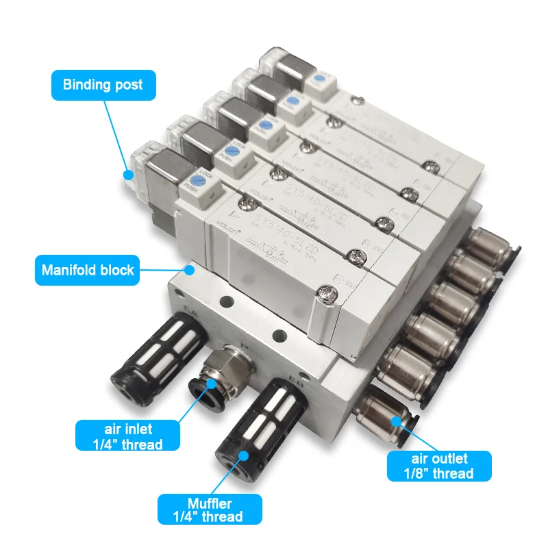 SY5140 Series Solenoid Valve Stations AC110V AV220V DC12V DC24V Pneumatic 2F-10F solenoid valve group
