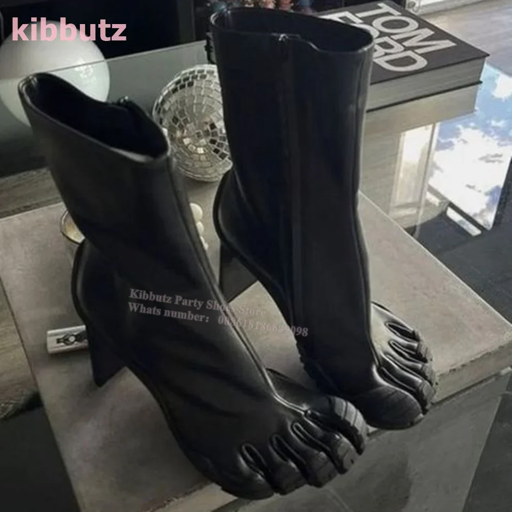 Five Fingers Ankle Boots Split Toe Square Heel Weave Solid Red Slip-On Novelty Fashion Runway Show Sexy Women Shoes 2023 Newest