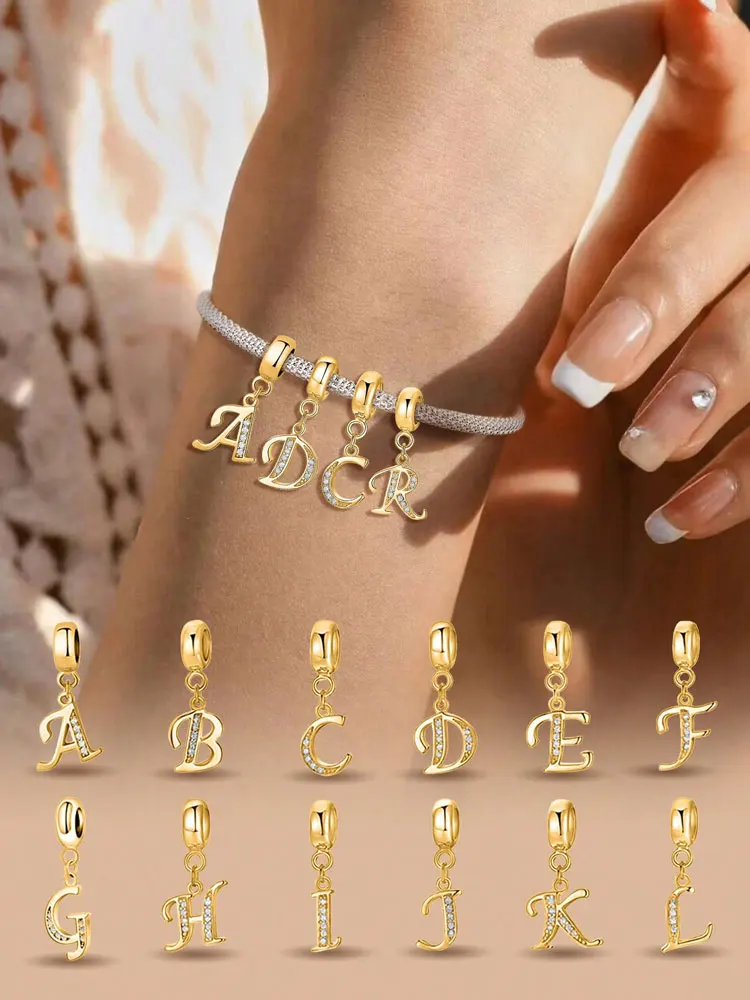 925 Sterling Silver Fashionable 26 letters of Charm Bead for Women Fit Bracelets DIY Making Anniversary Gift Fine Ladies Jewelry