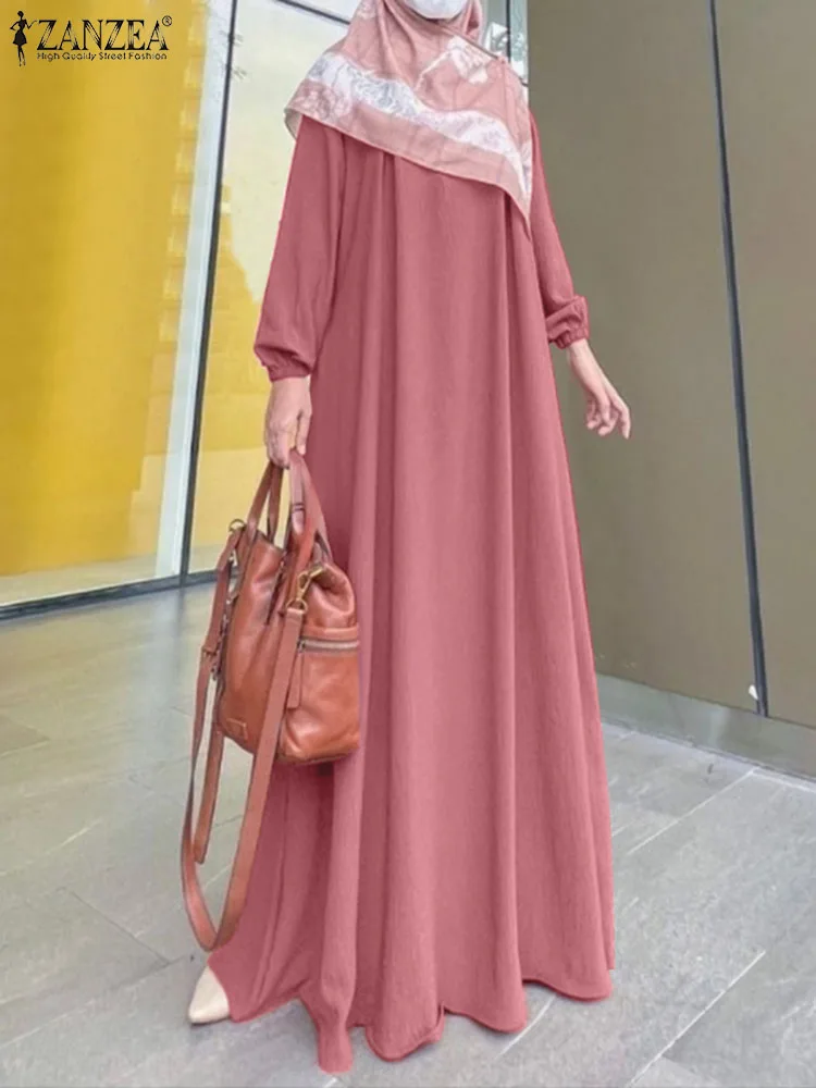 

2024 ZANZEA Women Vintage Long Sleeve Kaftan Sundress Robe Femme Eid Mubarek Ramadan Turkey Dress Casual Islamic Muslim Vestido