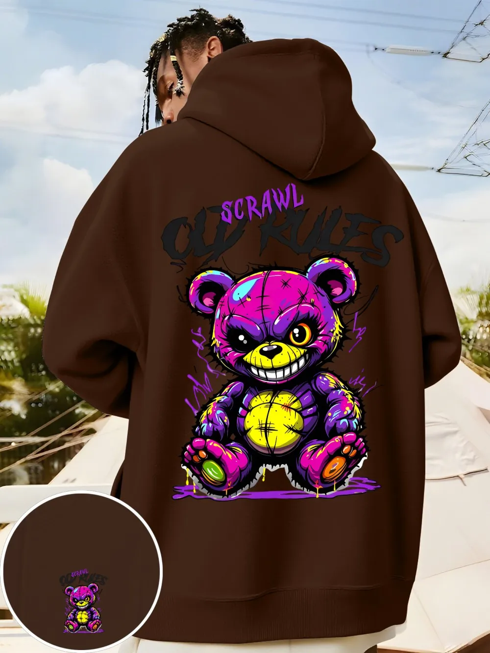 Neuer Herbst-Hoodie für Herren im europäischen und amerikanischen Stil mit Horror-Bären-Buchstaben-Print, bequem, weich, für Outdoor und Streetwear – Detail 6