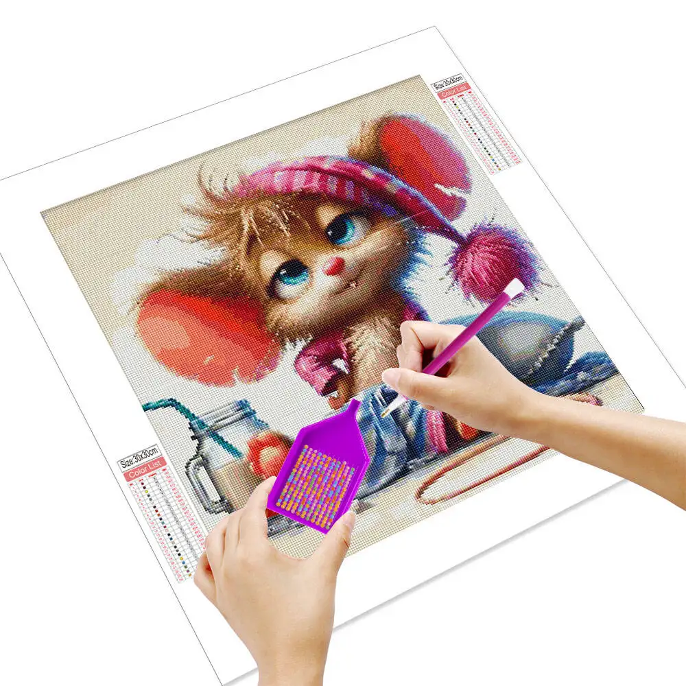 Huacan 5D DIY Diamond Painting Cute Mouse Full Square Round Drill Mosaic Embroidery Art Animal Rhinestone Pictures