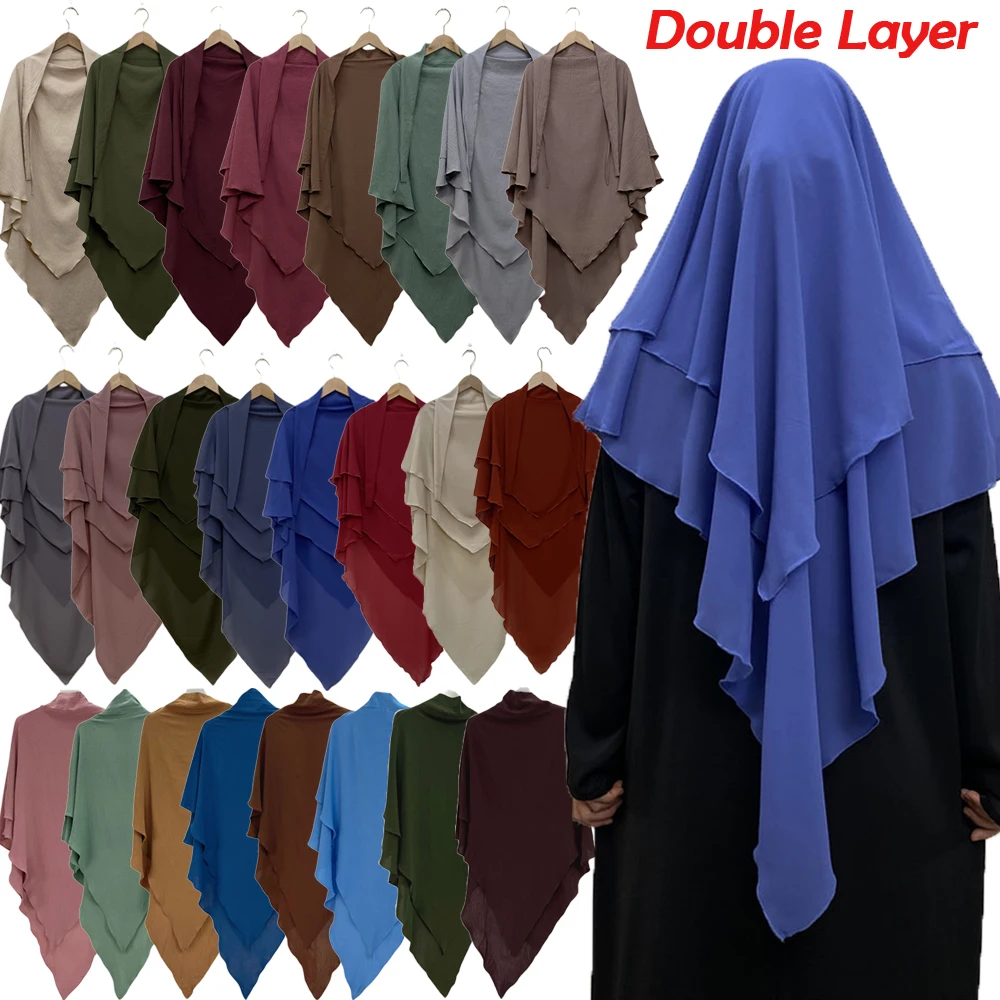 

Double Layer Khimar Women Muslim Hijab Prayer Scarf Eid Ramadan Islamic Clothing Arabic Burqa Headscarf Turban Turkey Abayas Top