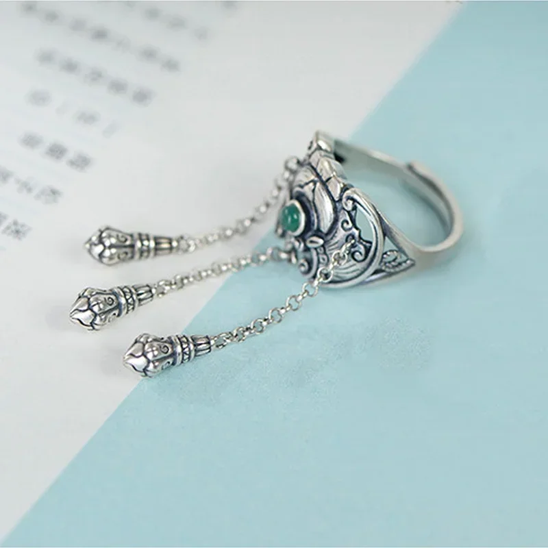 Vintage Ethnic Style Inlaid Imitation Jadeite Adjustable Rings for Women 2023 New Creative Party Vacation Jewelry Girl Gift