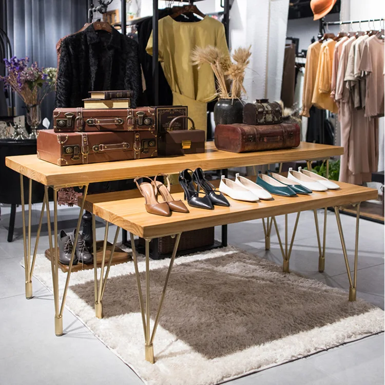 Nordic women's clothing store display table Simple Nakajima flowing water table Solid wood rectangular bag shoe rack Children's