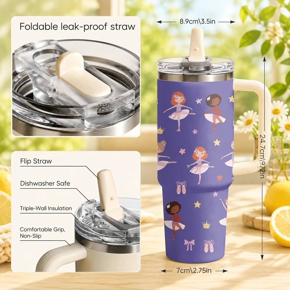 Cute Girl Dancing Vacuum Flasks 40oz Stainless Steel Tumbler with Handle Straw Lid Vacuum Insulated Double Wall Leak Proof