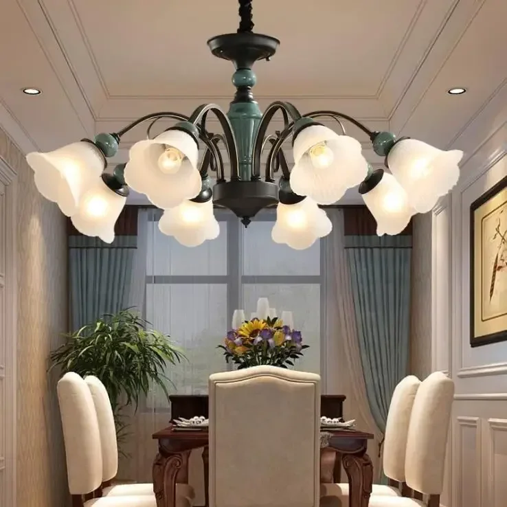 American simple chandelier warm ceramic lighting creative living room dining room bedroom American country retro lamps