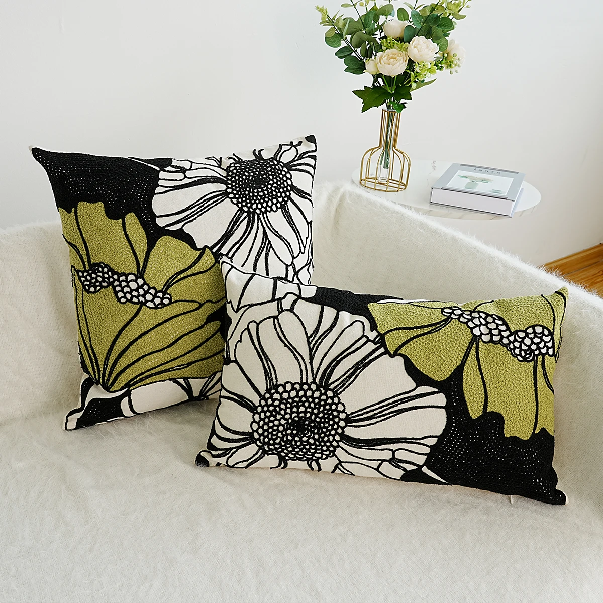 1pc, Lotus Blume Blatt Stickerei Wurf Kissen Abdeckung Wohnzimmer Sofa Kissen Taille Abdeckung Plüsch Wohnkultur Abdeckung