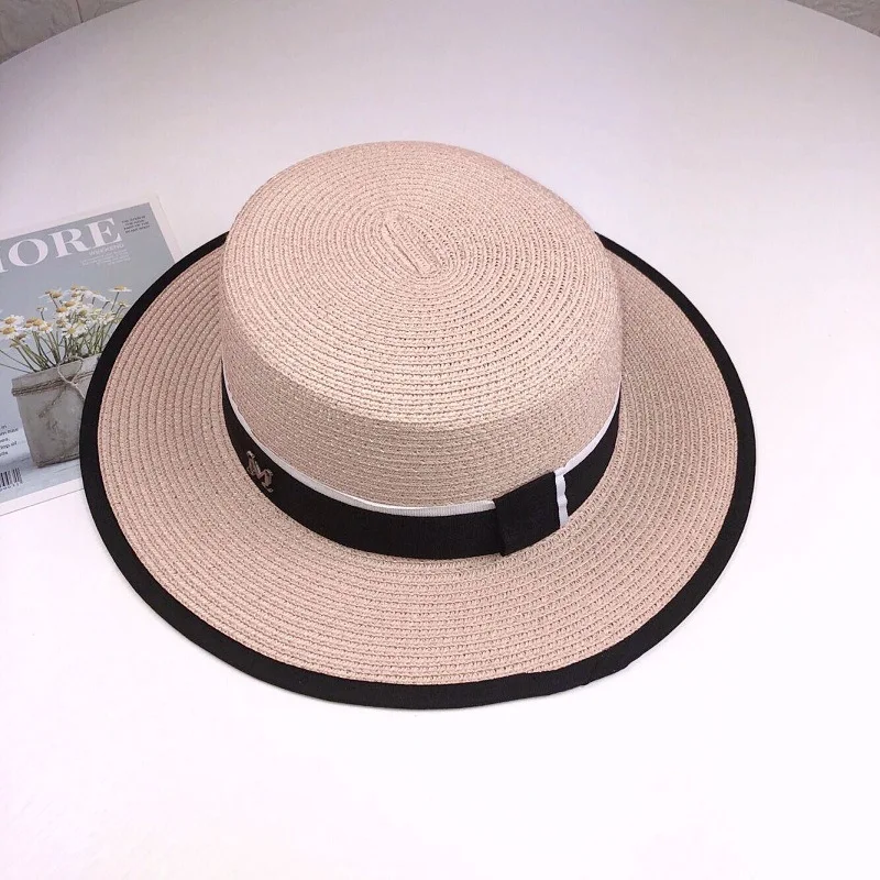 Female Summer Outing Beach Hat Beach Sun Shading and Sun Protection Sun Grass Hat Flat Top Hat