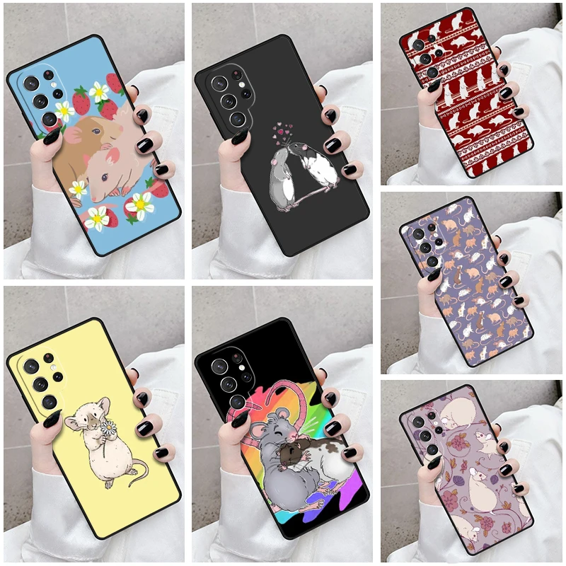 Phone Case For Samsung Galaxy S24 S23 S21fe S22 Ultra Plus Note 10 20 S8 S9 S10 Cover Cute Rattie rats illustration patter