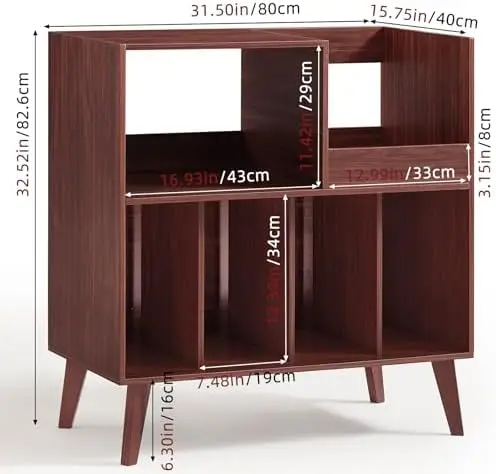 Large Record Player Stand Holds Up to 300 Albums | Walnut Turntable Stand, Vinyl Holder with Display Area, Record