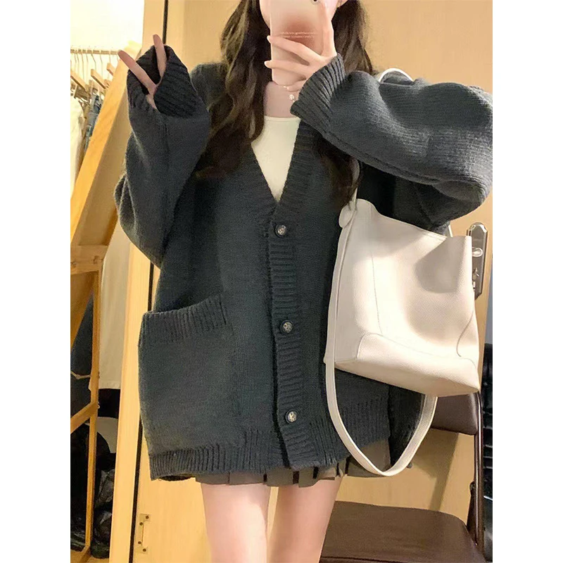 MEXZT Sweet Knitted Cardigan Sweaters Women Oversized Single Breasted Knitwear Jackets Preppy Korean Casual Jumpers Coat Outwear