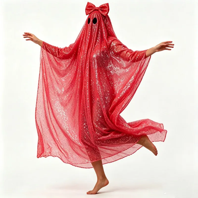 1PCS Halloween Party & Holiday DIY Decor Costume Dress‑up Polyester Sweet Pink Sequin Ghost Cape Adult Party Haunted House