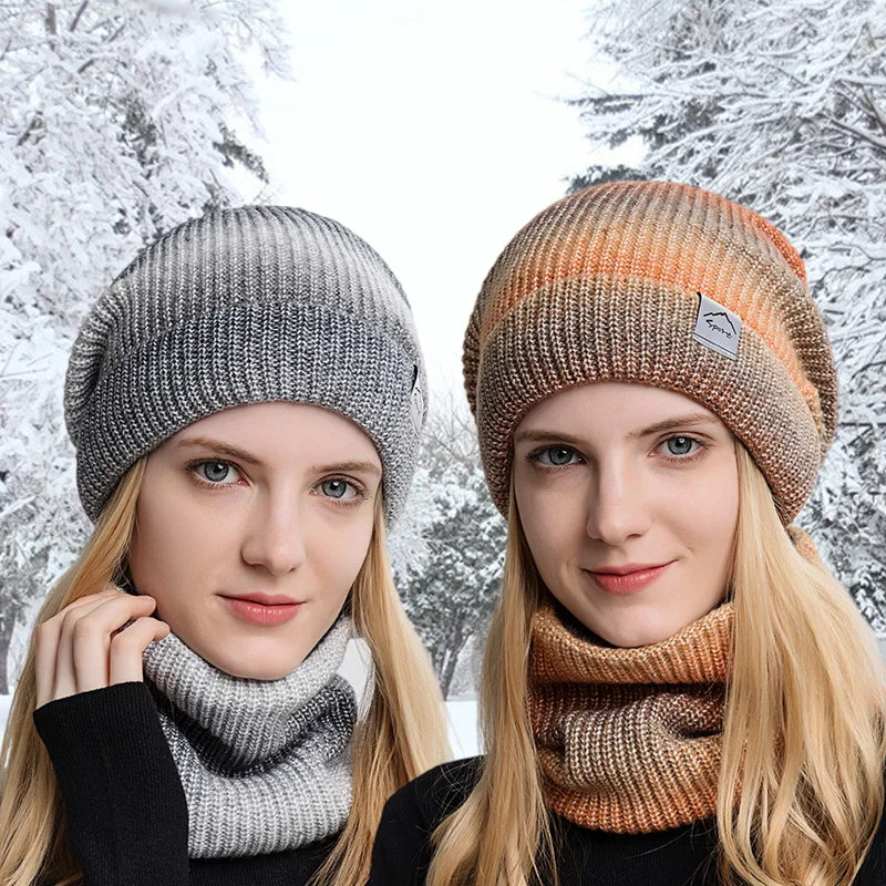 2pc/set Women's Hat and Neck Scarf Set With Plush Fashionable Warmer Scarf Gradient Color For 2025 Autumn and Winter