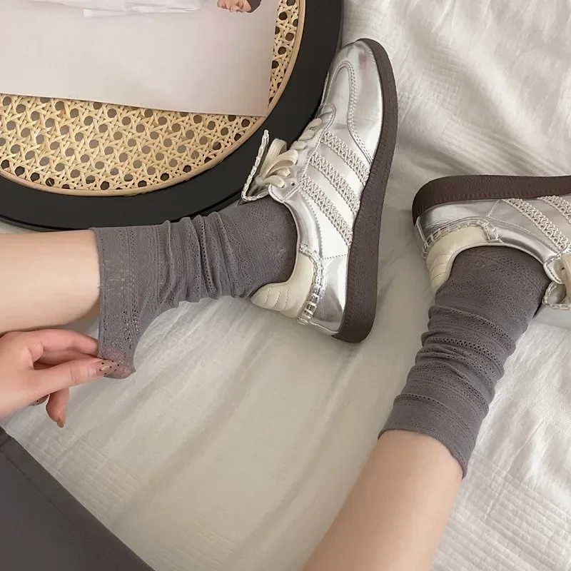 Kaus Kaki Tipis Lolita Renda Kaus Kaki Kru Kasual Berongga Modis untuk Wanita Kaus Kaki Jaring Jk Gaya Jepang Katun Lembut Sejuk untuk Wanita