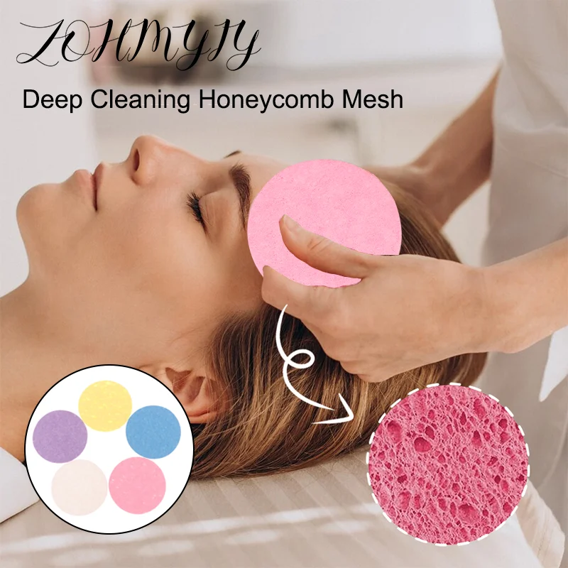 

5PCS Compress Face Wash Puff Natural Wood Pulp Sponge Face Wash Puff Foaming Face Puff Cosmetic Puff Face Cleansing Sponge