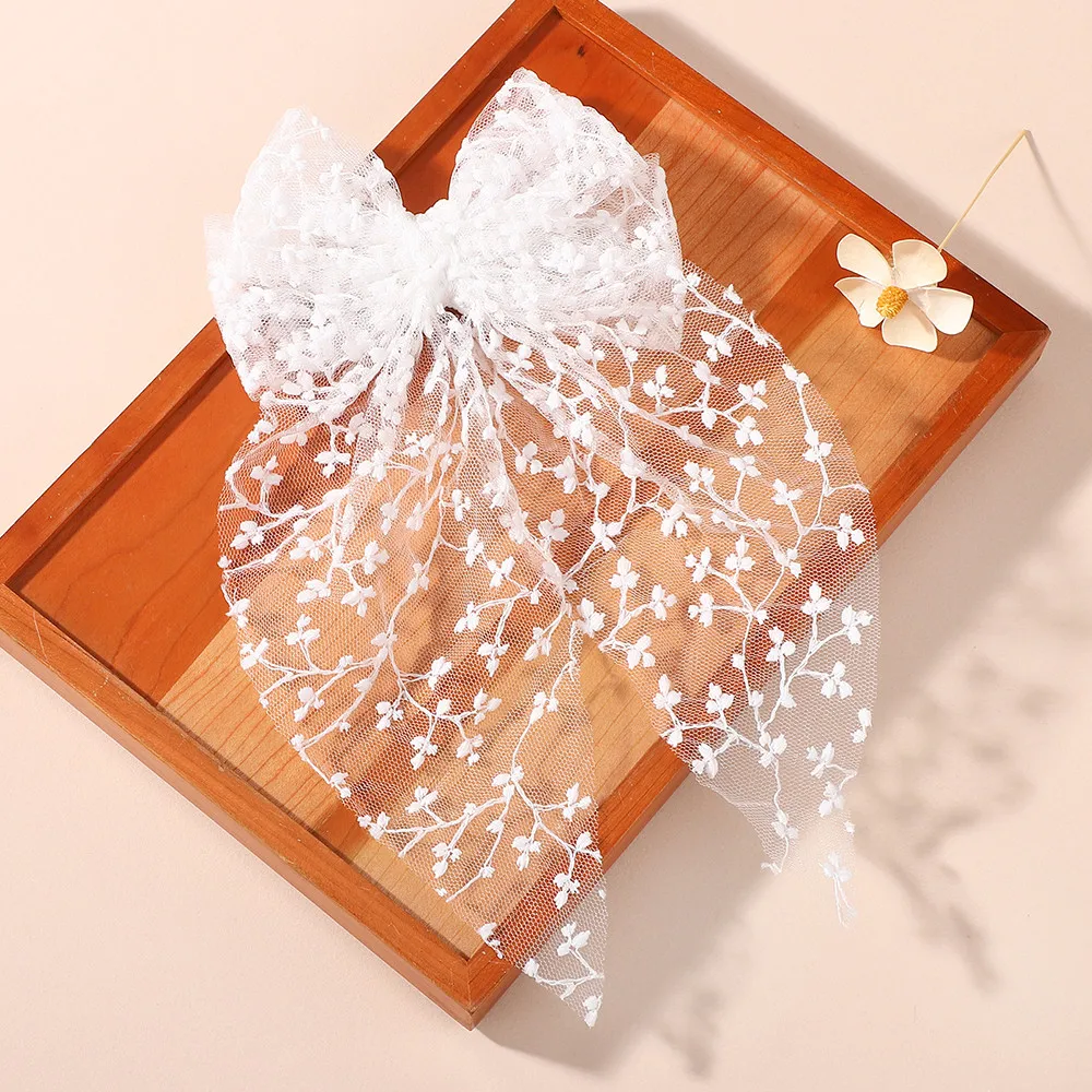 1Pc Long Lace Pattern Bow with Big Ribbon Fashion Hair Gift of Hair Decoration for Women and Girls Headwear Hair Accessories