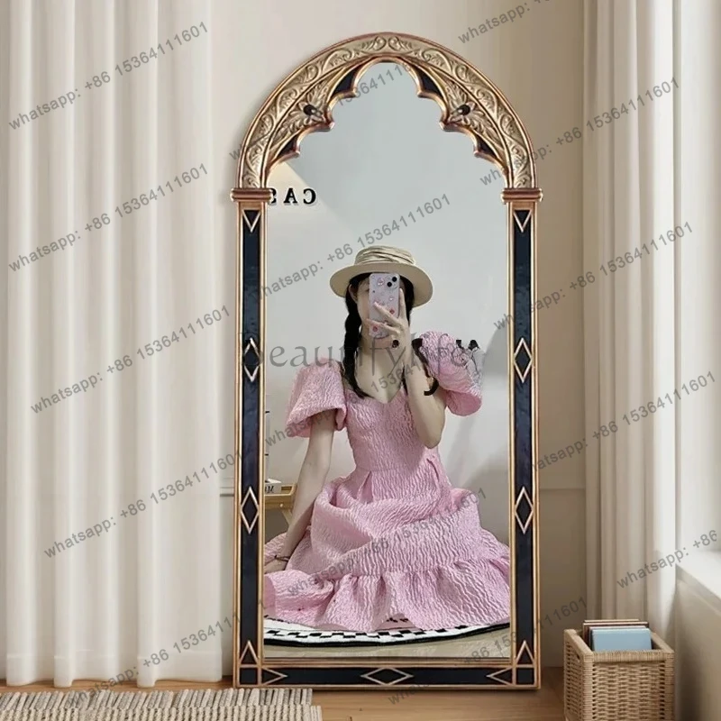 

FG28French Style Dressing Retro Full-Length Mirror Wall-Mounted European American Style Floor Mirror Bedroom Dressing Mirror