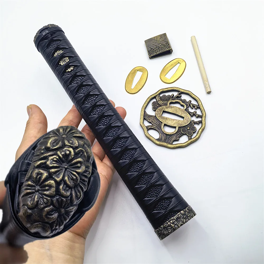 A Set Katana Tsuka Alloy Flower Tsuba Guard Kashira Menuki Fuchi Habaki Seppa For Real Japanese Samurai Sword Fittings