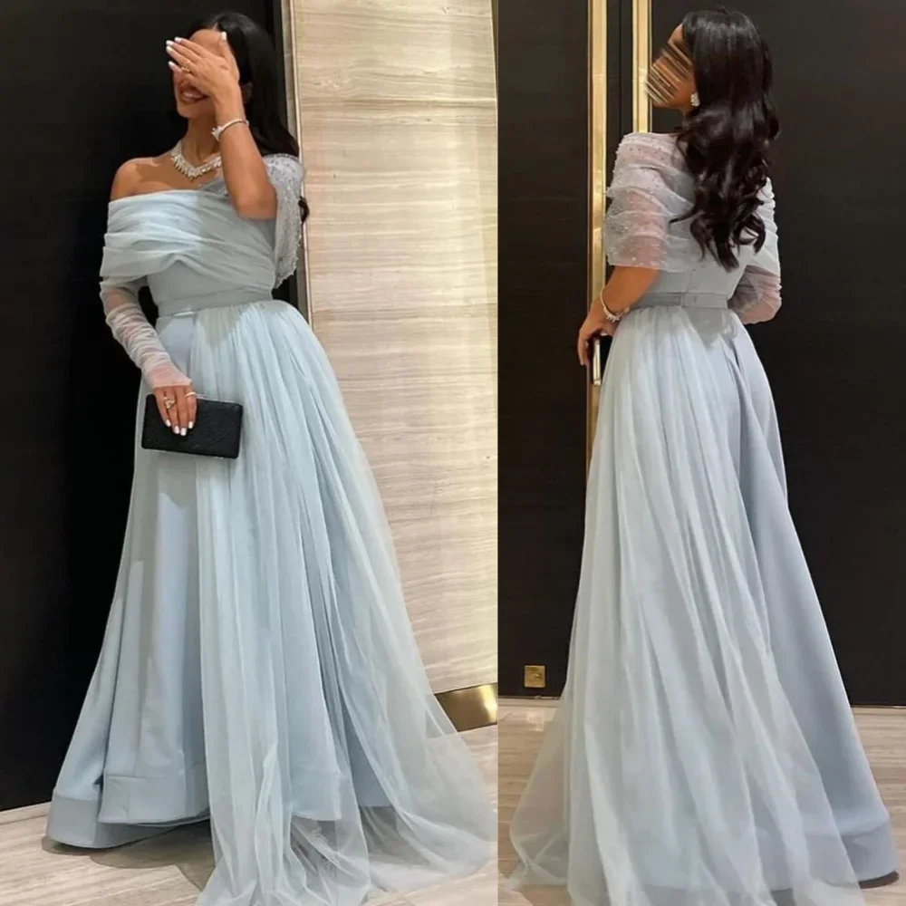 

Customized Pleat Evening A-line Off-the-shoulder Occasion Gown Long Dresses Floor-Length Formal Evening Dress Party Dress