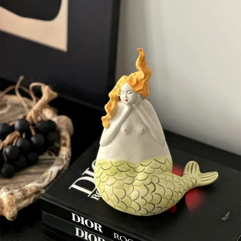 Ceramic Handicrafts Abstract Woman Sculpture Mermaid Naked Decorative Figurines Handmade Ornaments Home Decoration Accessories