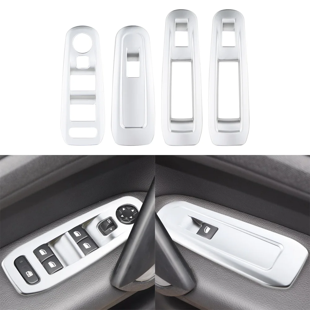 Naklejki dekoracyjne na panel przełączników szyb samochodowych, 4 szt., do Peugeot 308 308s 2014 - 2020, wersja LHD (kierownica po lewej stronie), ABS.