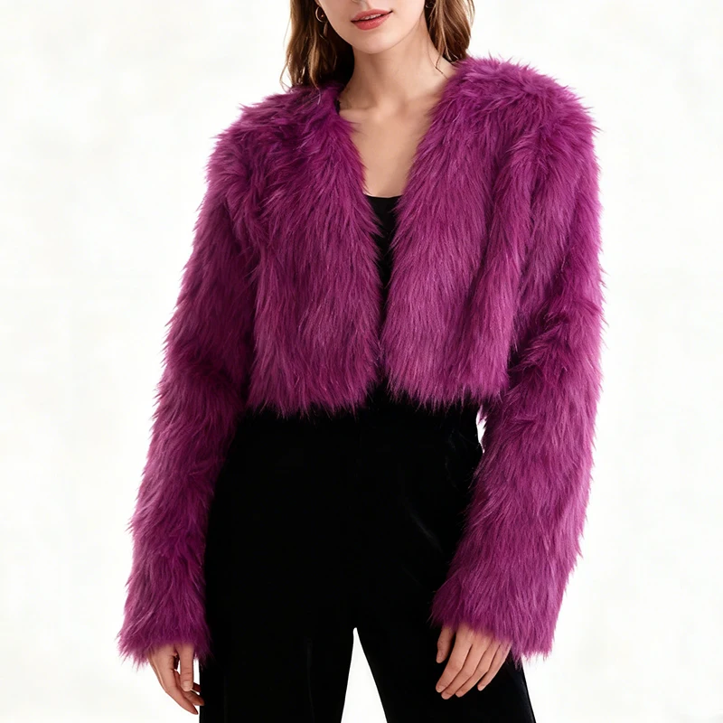 

Женское элегантное укороченное пальто из искусственного меха, теплая свободная короткая куртка с длинными рукавами, осенне-зимняя модная уличная женская шикарная верхняя одежда
