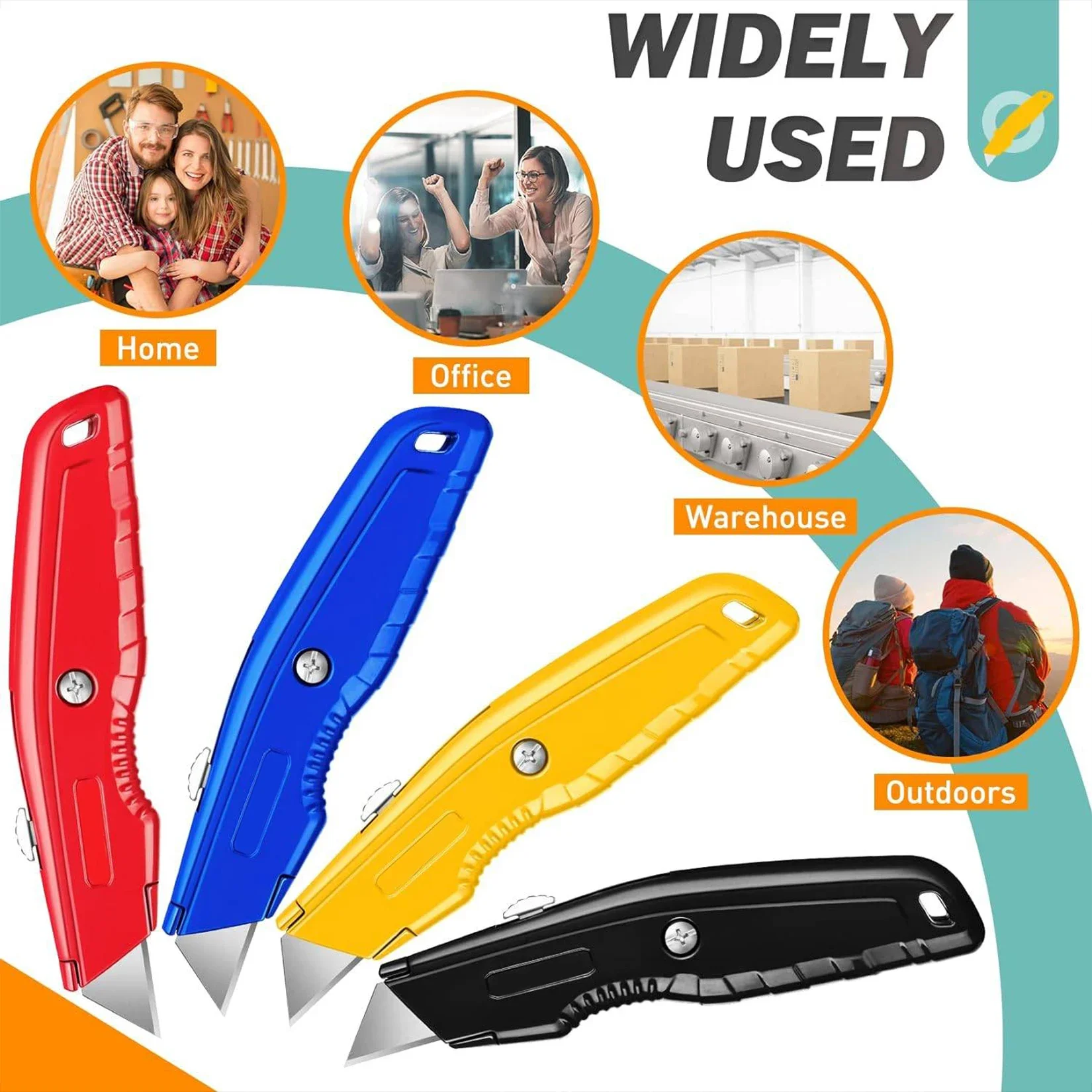 1-Pack Utility Knife Box Cutter with 3-Position Button, Box Cutter with 10 Blades, Retractable Utility Knife