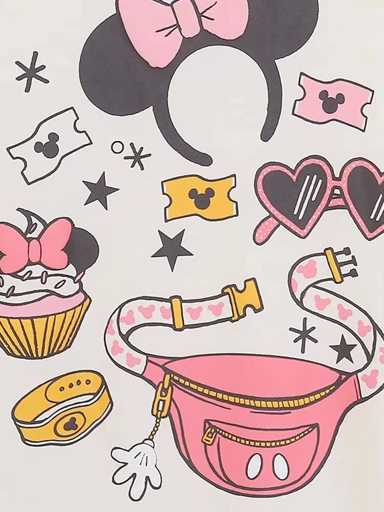 2025 World Castle Letters Front Back Minnie Topolino Cartoon Print T-shirt T-shirt a maniche corte da donna O-Collo Top