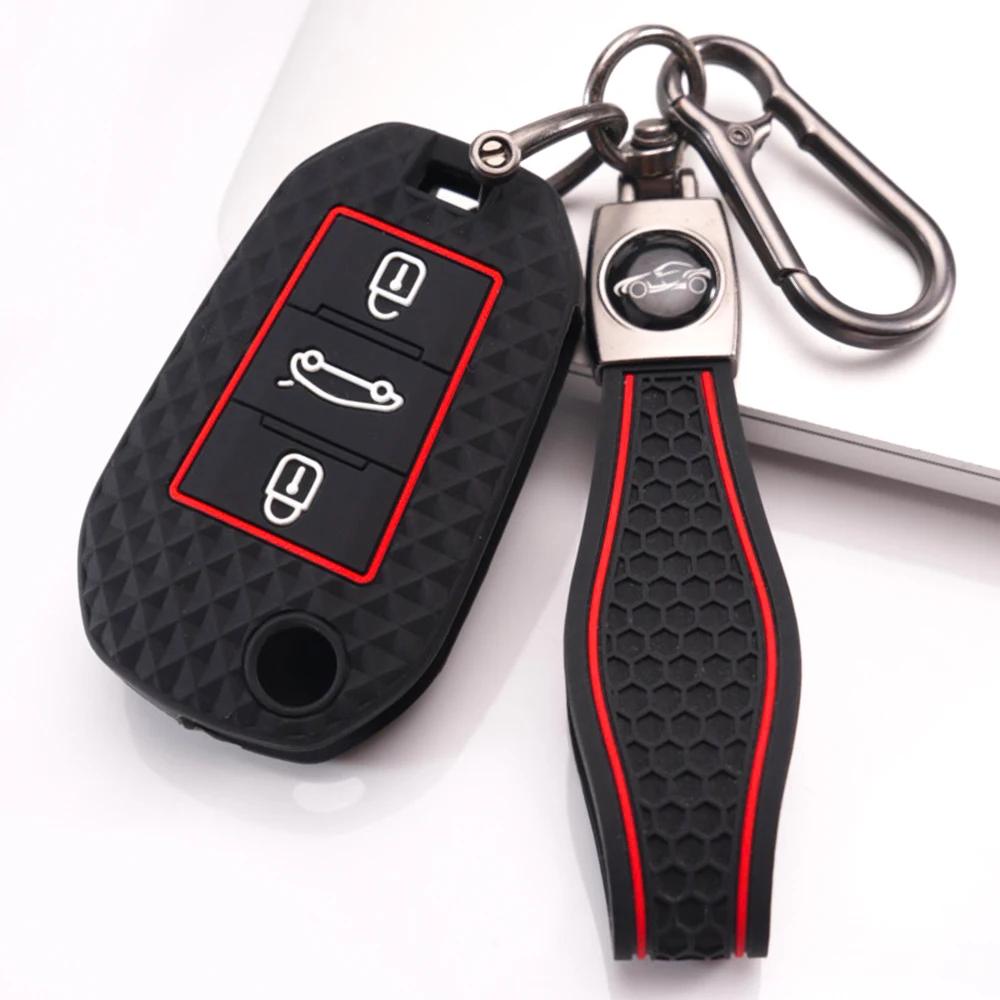 Key Fob Case With Wrist Strap For Peugeot 208 308 408 508 2008 3008 4008 5008 For Citroen C3 C4 CACTUS C6 C8 Smooth Finish