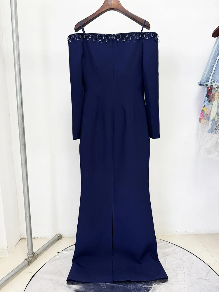 Suknia wieczorowa damska z odkrytymi ramionami, luksusowa, z kryształkami i dżetami, długa do podłogi, na imprezę, bal, model 2026.