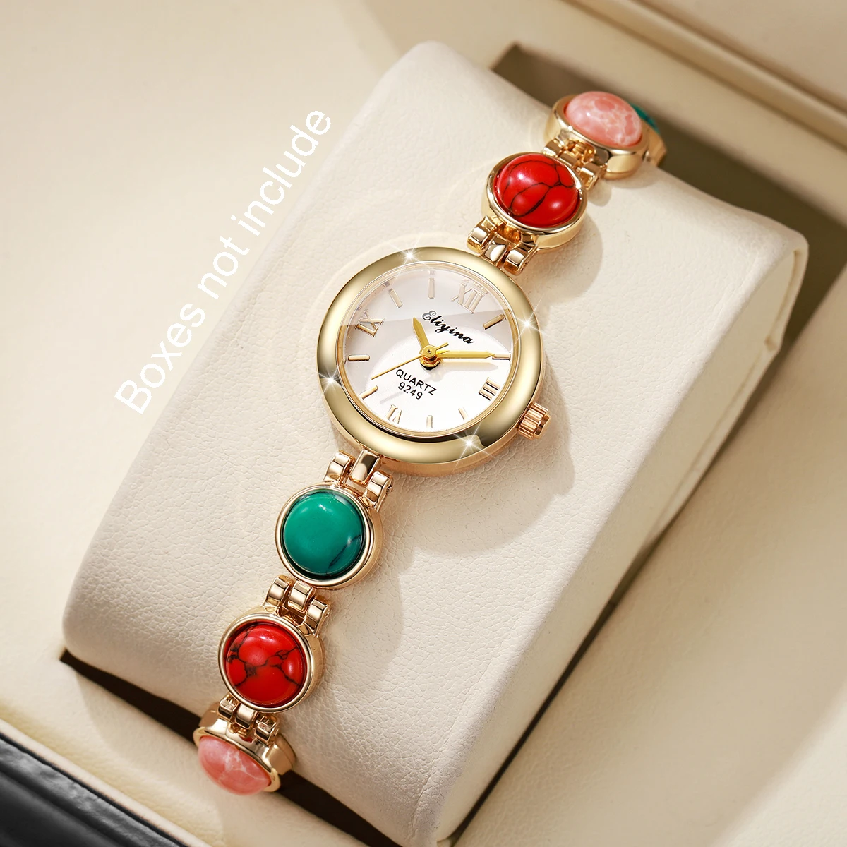 (Beads Color Random) 1/2PCS Elegant Beads Strap Women Watches Fashion Ladies Roma Dial Quartz Wristwatch (Without Box)