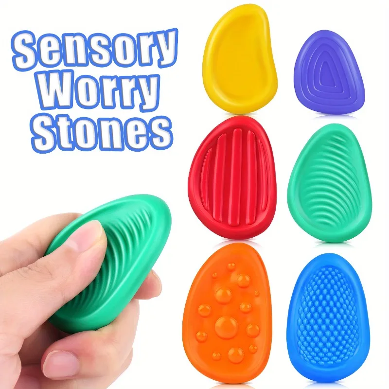 6PCS Mix New Fidget Toys Adults Sensory Silicone Stone 6 Pack Textured for Autism Kids Calming Down Fidget Stress Relief Toys