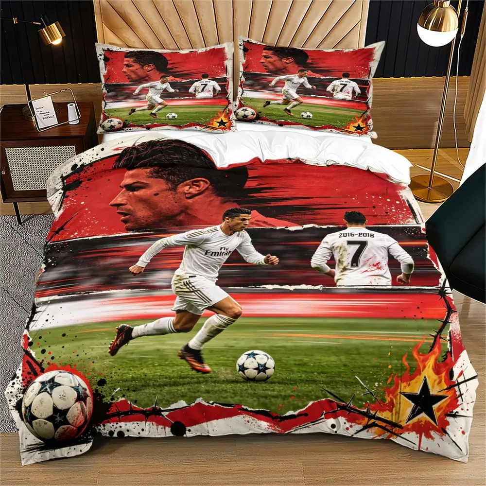 Soccer Duvet Cover Set 3D Digital Print Bedding Set with Grunge Barbed Wire and Champions League Ball for Sports Fans