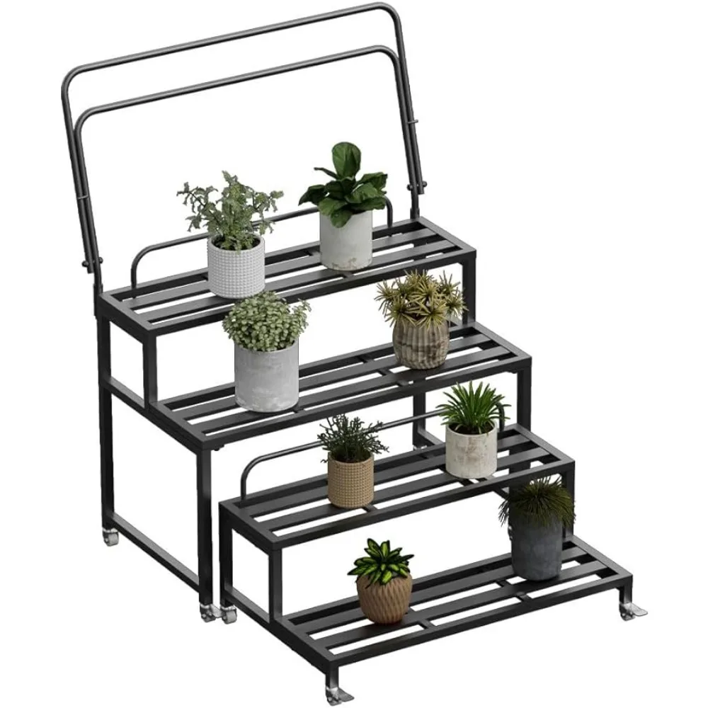 4-layer aluminum plant rack with multiple plant racks with universal wheels, used for lawn, garden, balcony, and terrace