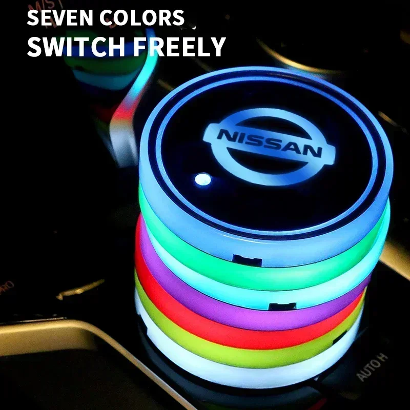 Luminous LED Car Cup Holder Coaster 7 Colors USB Charging For Nissan Qashqai Juke Tiida X-trail 350Z Rogue Murano Sunny Altima