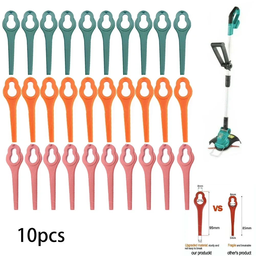 10Pcs 95mm Mower Blades Plastic For Aldi Ferrex FAR 20-1 20V/40V Cordless Grass Strimmer Garden Tools Accessories 9.5x2.8cm