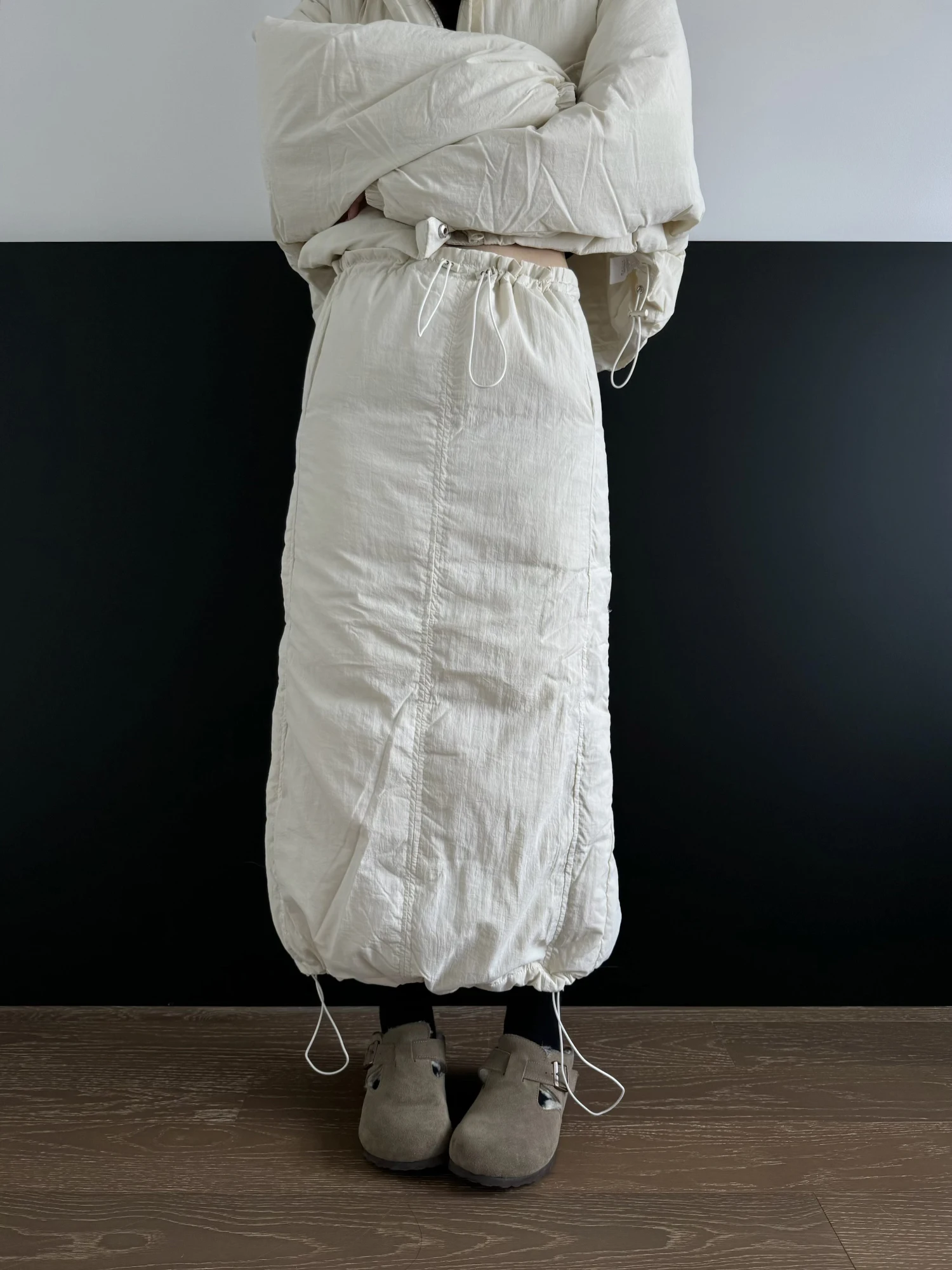 

Зимняя универсальная юбка-карандаш Aboutkeke с эластичным поясом, черно-белая, модная, теплая, длинная, для повседневной носки, простая, элегантная, высокого качества